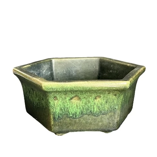 Vintage Haeger 4003 Green USA Pottery Hexagon Footed Bulb Planter MCM