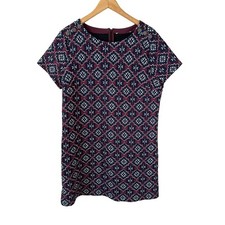 Loft Women's Jacquard Floral Print Dress Burgundy Blue