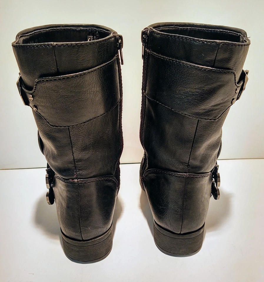Fergalicious By Fergie Mid Calf Moto Buckle Fashion Women Boot Sz 7.5 M Black - Image 3 of 4
