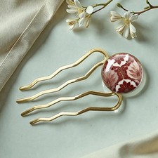 Französische Haarnadel Gold Metall Haarforke Haarstab Duttstab Rot Damen