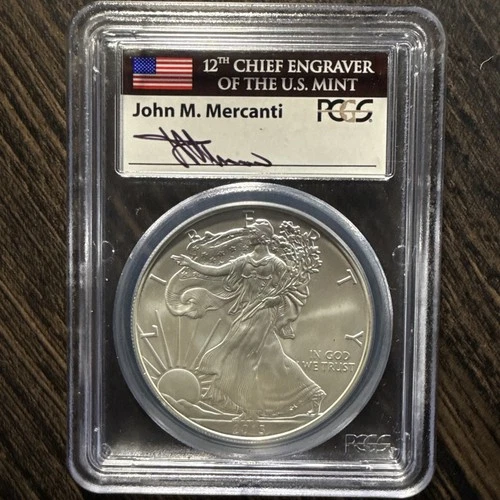 2013 American Silver Eagle Coin, PCGS MS 70, John Mercanti Signed, First Strike!