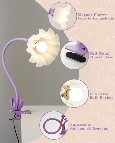 Flower Desk Lamp with Clamp, 3 Color Modes Flower Eye-Caring Clip on Light, F... - Picture 4 of 7