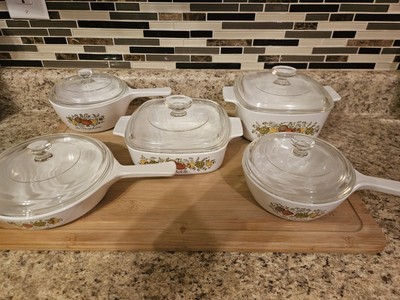 Rare Vintage Corning Ware Spice of  Life with Original Lids