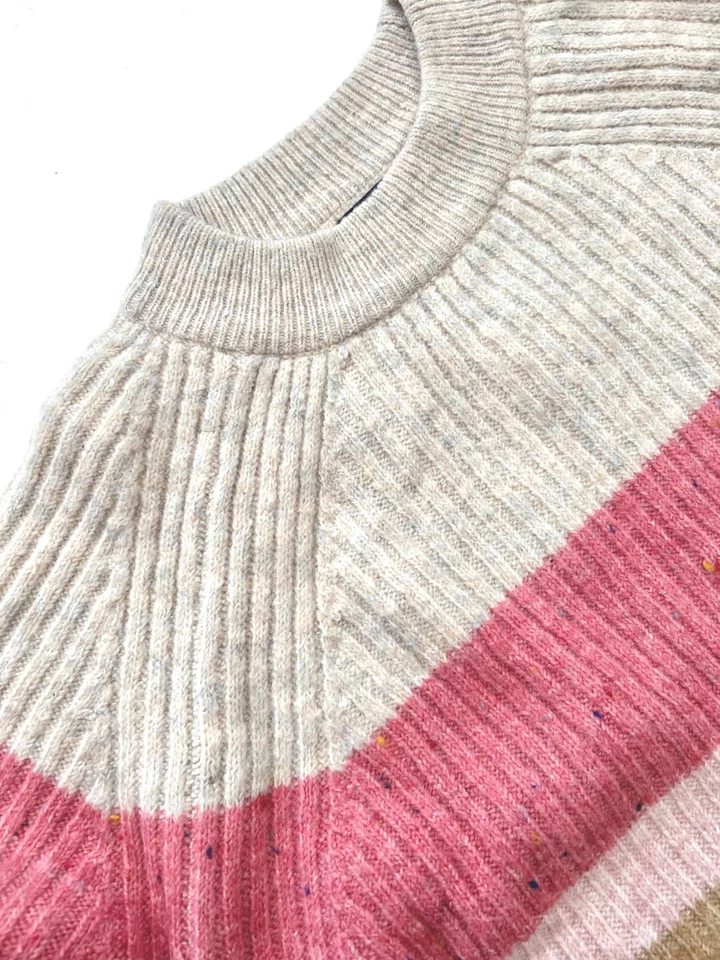 Ladies Marks Funnel Neck Jumper Long Sleeve Pink Blue Striped Knit Soft Sweater - Image 4 of 4