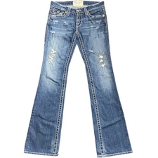 BIG STAR JEANS LIV FLARE BOOTCUT DISTRESSED MEDIUM WASH DENIM SIZE 27L