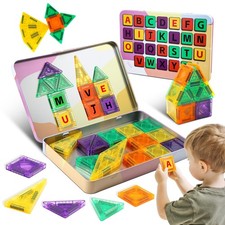 47PCS Magnetic Tiles Travel Toys, Mini Magnetic Letters Building Blocks With ...