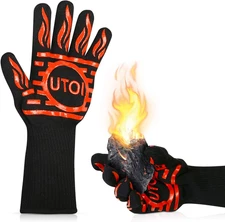 BBQ Grill Gloves for Campfire Cooking, 1472°F Heat Resistant Grilling Gloves for
