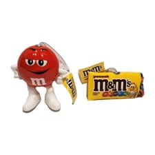 3 Inch Ruz Peanut & Red M&M Decoupage Plastic Christmas Ornament Lot