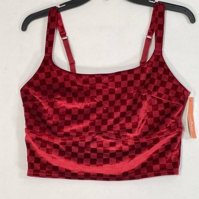 Colsie Velvet Brami Womens Large Soft Adjustable-Straps Red Checkered