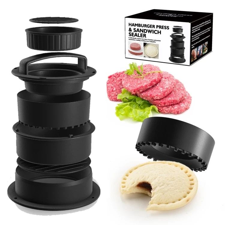 4-in-1 Burger Press and Sandwich Cutter for Large and Small Patties