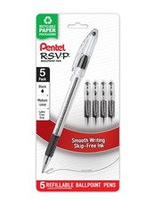 Pentel RSVP Ballpoint Pen, 1.0mm , Medium Line, Black Ink, Pack of 5 BK91BP5A 