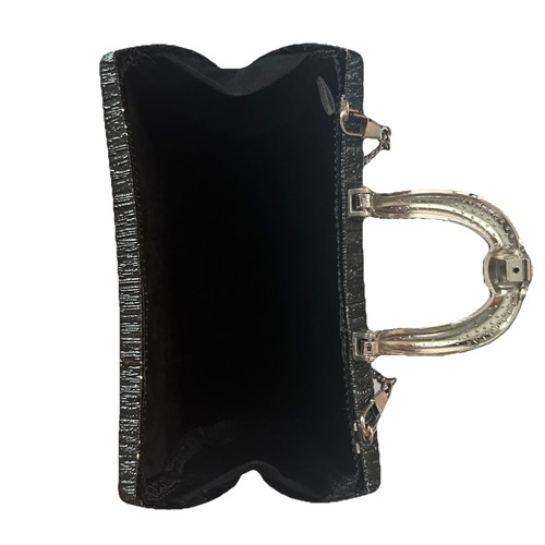 Bolso sin asas vintage negro cepillado pedrería tono plata cadena correa pequeño - Imagen 8 de 14