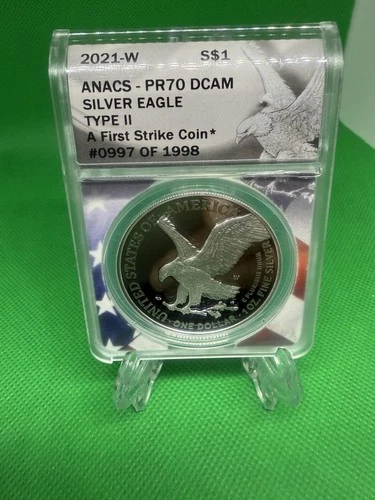 2021-W $1 PROOF SILVER AMERICAN EAGLE ANACS PR-70 COIN FIRST STRIKE TYPE 2 (72)