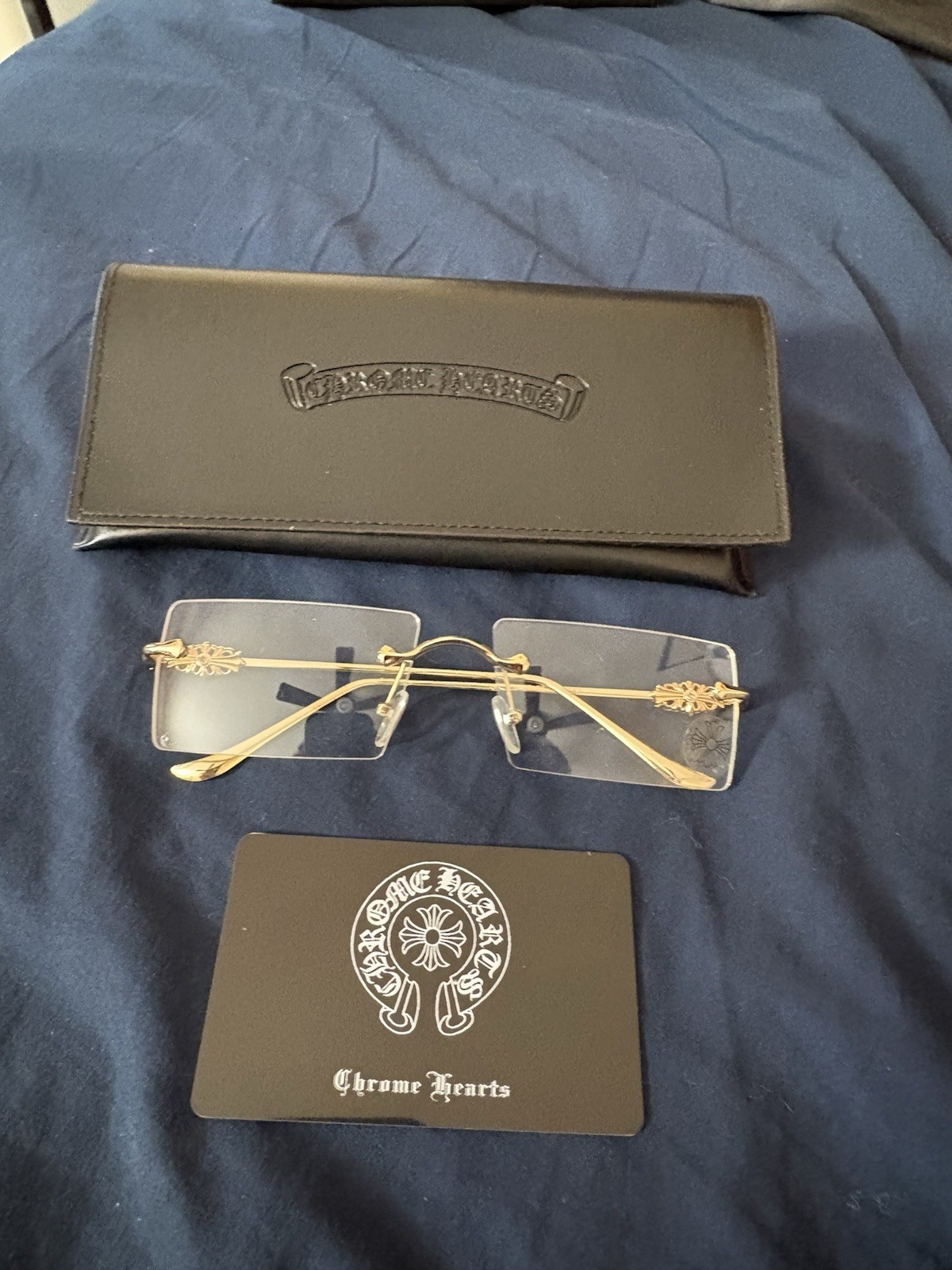 Chrome Hearts Gold Rimless Square Metal Eyeglasses Unisex with Case & Cloths thumbnail 3