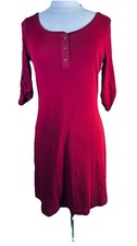 Lauren Ralph Lauren (L) Red 100% Cotton Henley Dress With Brown Accents