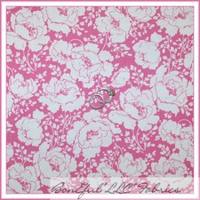 BonEful Fabric FQ Cotton Quilt Pink Purple White VTG Rose FLOWER Bud Old Cottage