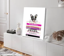 Dog on Fashion Books Painting Stretched Canvas 40x50cm Print