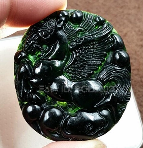 Natural Black Green Jade Carved Chinese BaGua Lucky Pendant + Rope Necklace - Picture 24 of 25