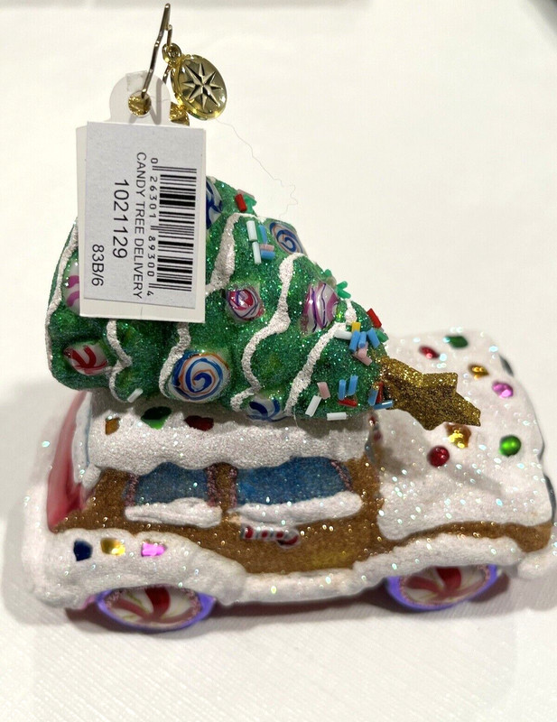 Radko Candy Tree Delivery Peppermint Tree Car Pink Candy Xmas Ornament  - NEW