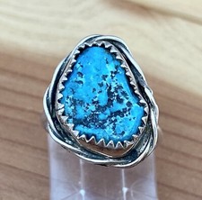 Vintage Native American Navajo Sterling Turquoise Stone Sawtooth Set Ring Size 5