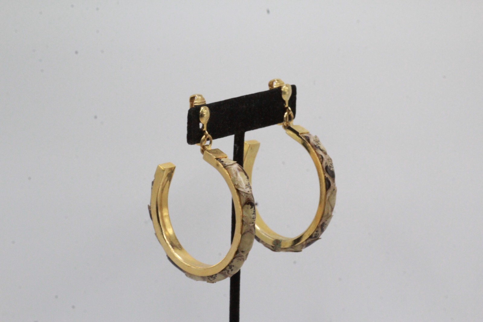 VTG Python Snake Skin Cuff Dangle Hoop Large Earr… - image 7