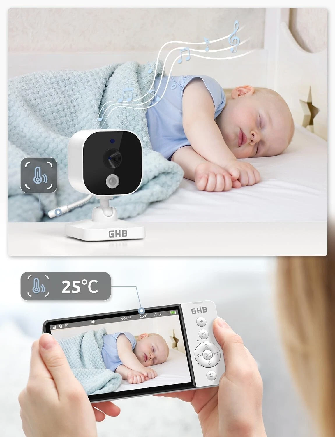 Monitor Camera Video Baby Monitor Audio Temperature Display2-Way HD Night Vision