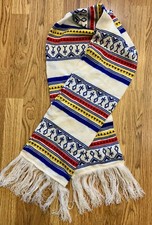Vintage Scarf 100 Acrylic Made Taiwan R.O.C. Fringe White Red Yellow Blue 27219