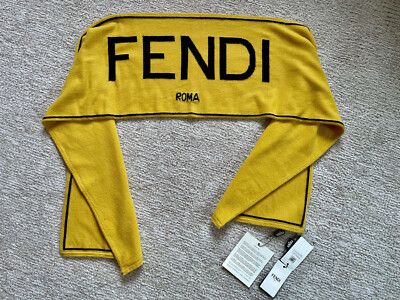 Fendi Roma knitted wool cashmere Yellow Black Logo Scarf winter