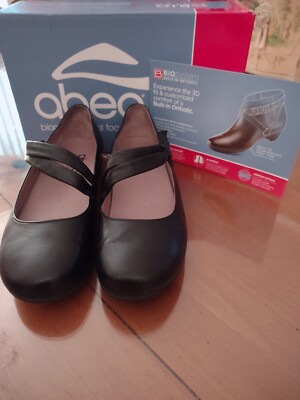 ABEO TALIA Black Leather Mary Jane Built-In Orthotic Flat  Shoes