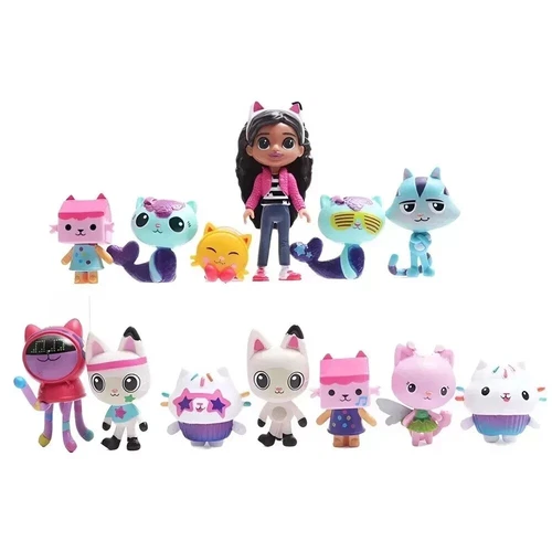 13-PCS Set PVC Gabby Dollhouse Figure Toy Mercat Cartoon Stuffed Animals Smiling - Picture 2 of 4