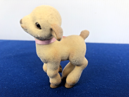 Hallmark Merry Miniature Flocked Fuzzy Flocked Lamb w/ Pink Bow 1984 Easter - Picture 4 of 7
