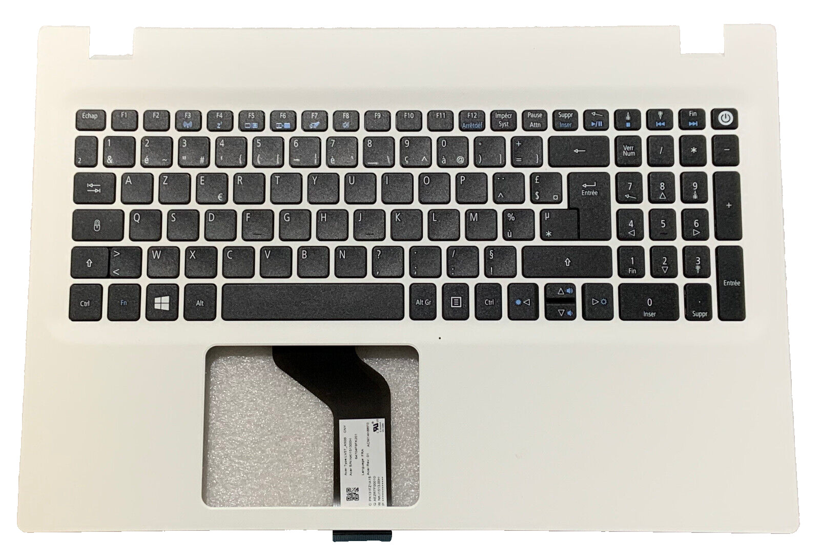Clavier AZERTY Français Acer Aspire E5-522 E5-573 Blanc avec Topcase 6B.MW6N7.009