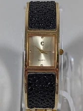 Charming Charlie Gold Tone Dial Rectangle Case Hinge Bracelet Band Watch