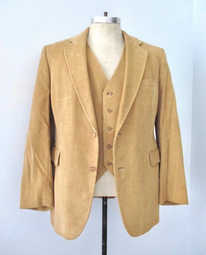 Vtg 70s Camel Brown Cord Corduroy 2-Pc Disco Pimp Suit Blazer Vest NO PANTS 40S - Picture 9 of 13