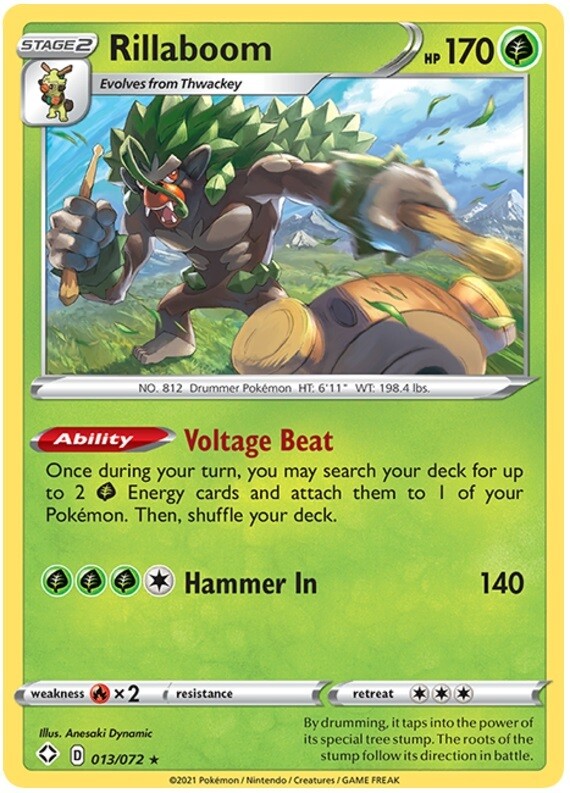 x4 Rillaboom - 013/072 - Holo Rare Pokemon Shining Fates M/NM
