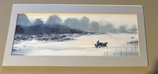 Raymond Chen Evanston IL, original painting, Blues watercolor 16x8 Matted