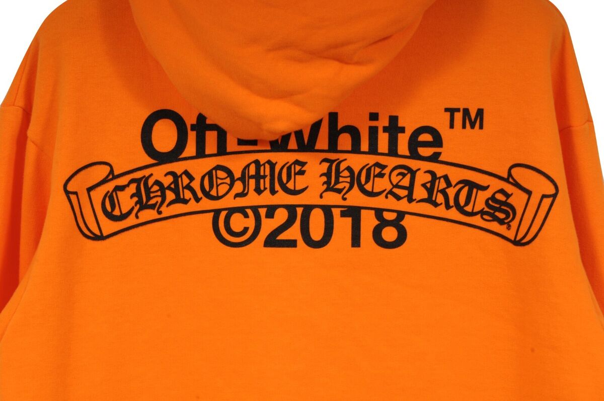 Chrome Hearts Men Off-White Hoodie Small Orange Black Logo Chrome Hearts Men Off-White Hoodie Small Orange Black Logo