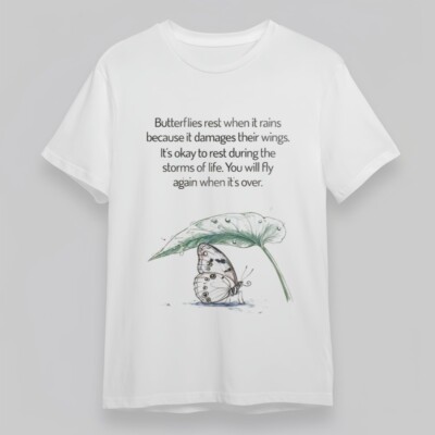 Women's All-Season Classic T-Shirt Raindrop Butterfly Under Leaf Artwork Tee