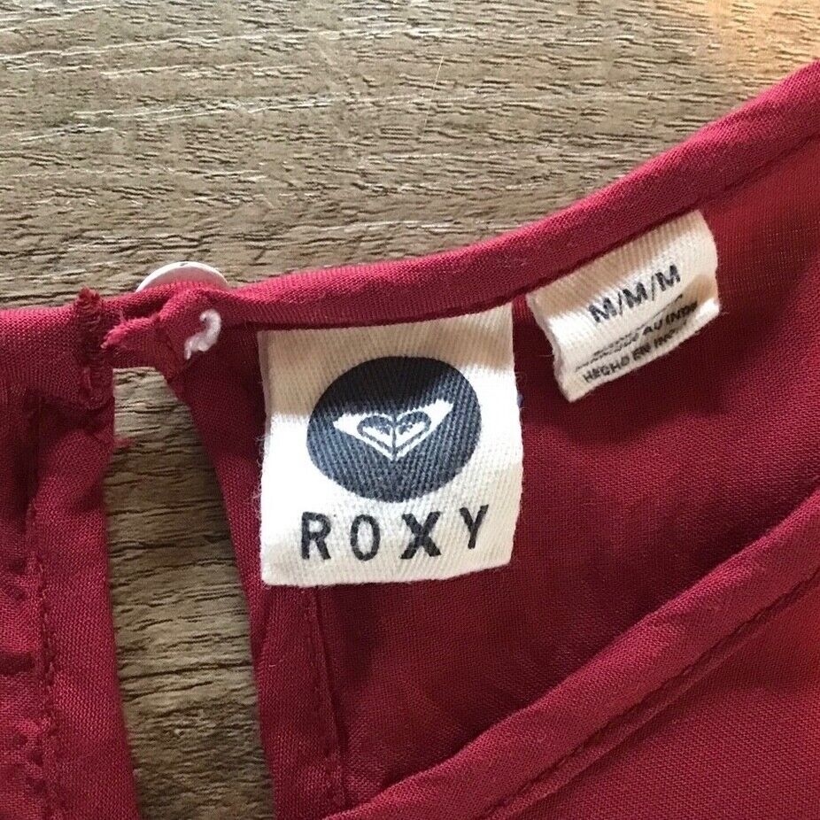 Roxy Dress Size M Long Sleeve Baby Doll Boho Peasant Red Black Print ...
