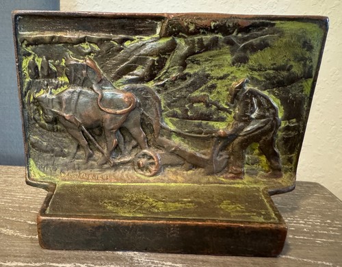 Bronze Clad Arts & Crafts Bookends "The Ploughman" 1925 by Peter Manfredi - Picture 3 of 14