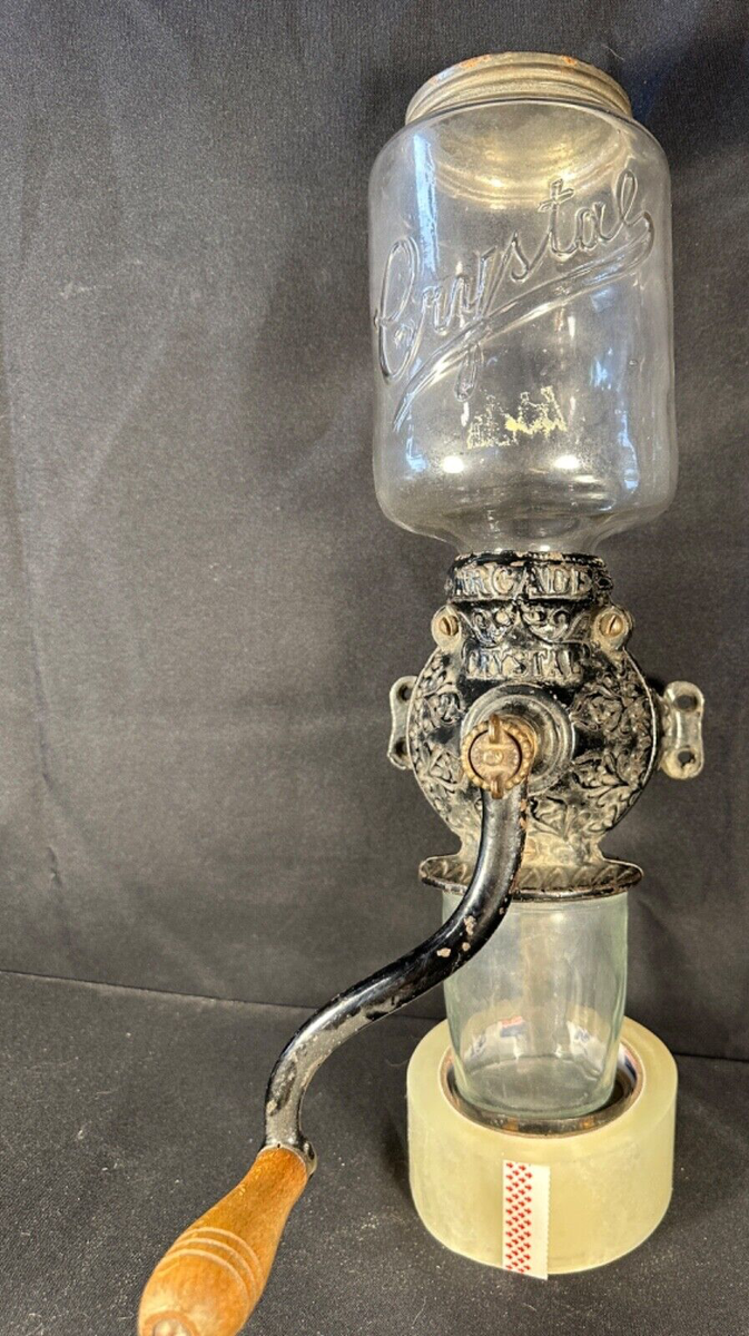 Antique Arcade Crystal Wall Mount Coffee Grinder with Glass Catch Cup - Main Image