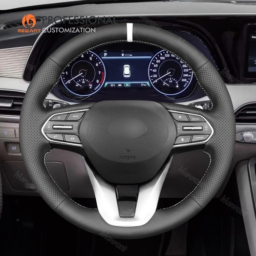 MEWANT Black Genuine Leather Steering Wheel Cover for Hyundai Santa Fe Palisade - Bild 3 von 12