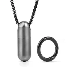 Titanium Pill Case with 28'' Necklace ChainMicro Keychain Pill Holder.Waterpr...