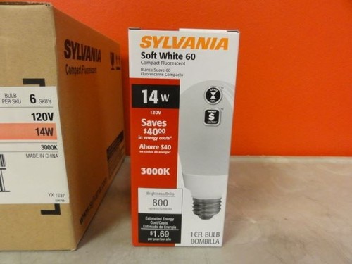 Case of (6) Sylvania CF14EL/A19/830 Soft White 60 Compact Fluorescent Bulbs - Picture 3 of 4