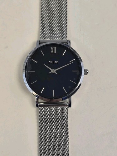 Cluse Minuit Women’s Watch Silver Case Black Dial Stainless steel Mesh Strap NWT