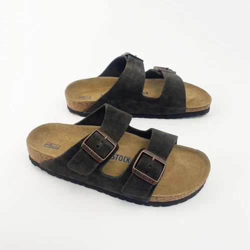 Sandalias Birkenstock Arizona Mocha Gamuza Cuero Plantilla Suave Unisex Zapatos Anchos - Imagen 7 de 10