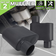Set Of 2 Black 3 Offset Inletoutlet Race Performance Chambered Exhaust Muffler