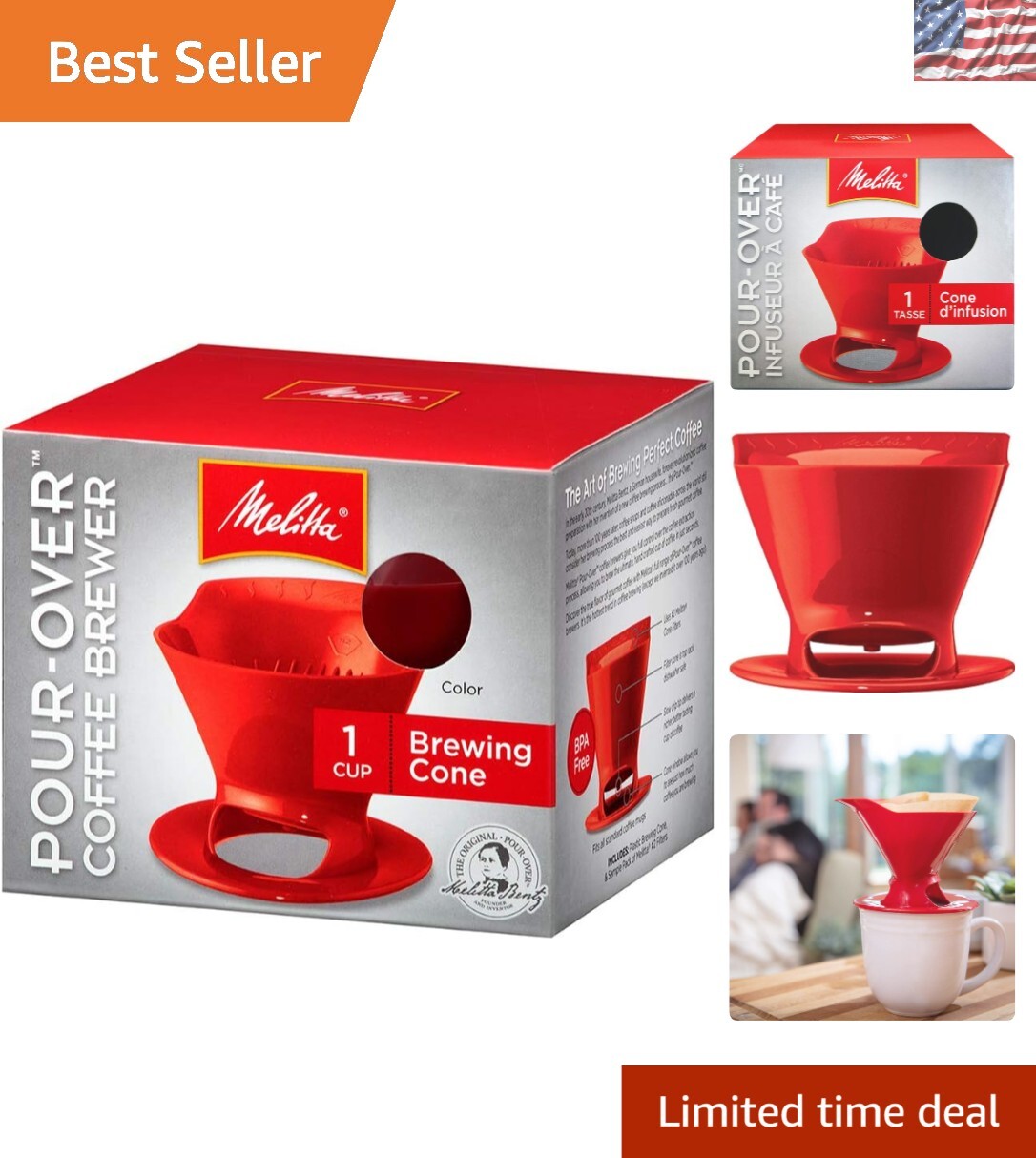 Ready Set Joe 1-Cup Manual Coffee Brewer - Dishwasher Safe &