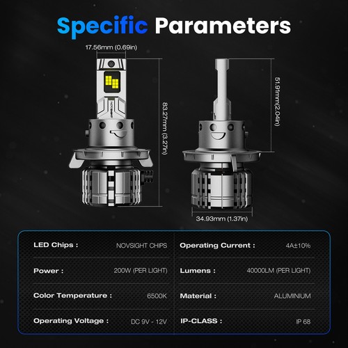 NOVSIGHT 2PCS H13 LED Headlight Bulbs Kit High Low Beam 6500K Super Bright - Picture 9 of 16