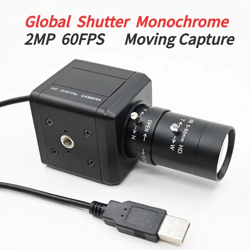 2MP 60FPS Global Shutter USB Camera Monochrome 5-50mm CS Lens Moving Capture